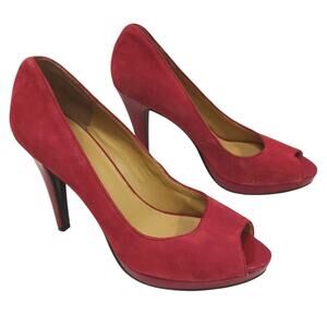 Nine West Red Suede Leather Open Toe Pumps Sz 9M City Stiletto Heels Prom Formal